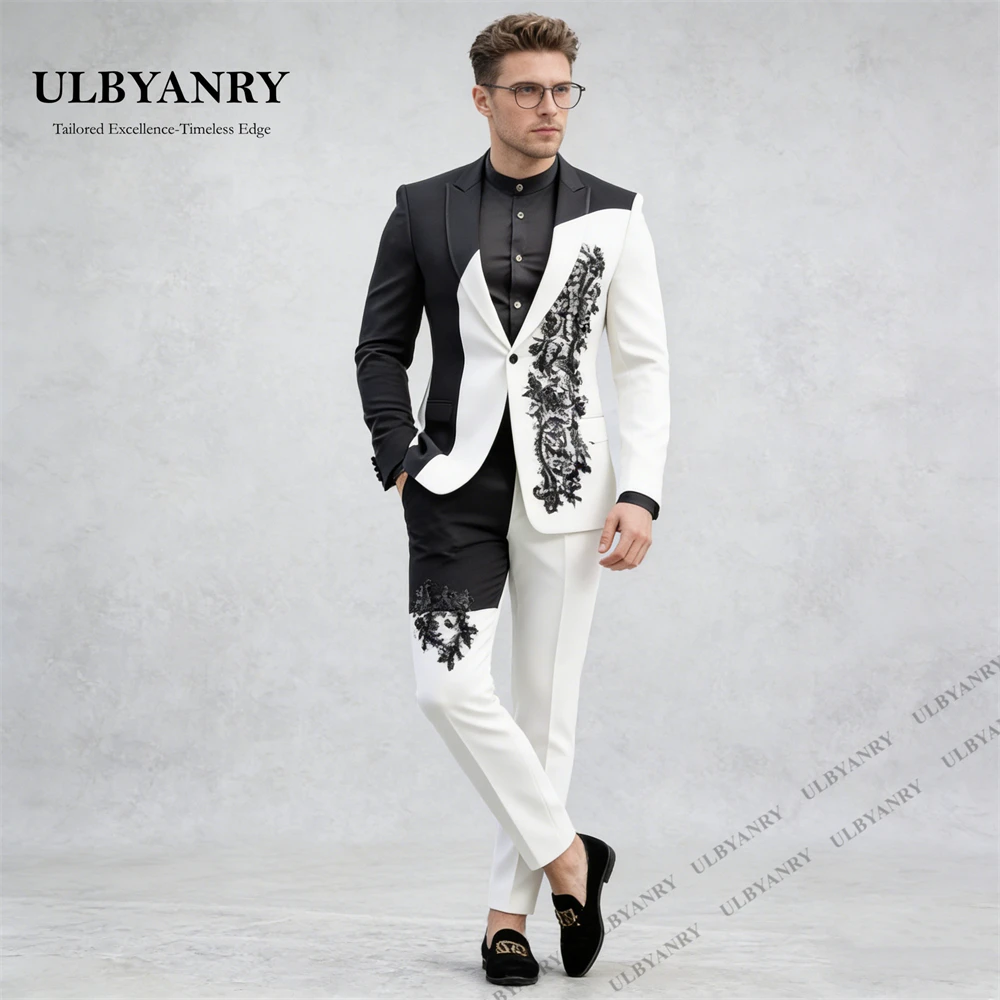 ULBYANRY Embroidery 2 Piece Suit Set for Men, Black White Patchwork Double - Breasted Jacket with Pants, Prom Party Tuxedo 7XL
ULBYANRY Embroidery 2 Piece Suit Set for Men, Black White Patchwork Double - Breasted Jacket with Pants, Prom Party Tuxedo 7XL
