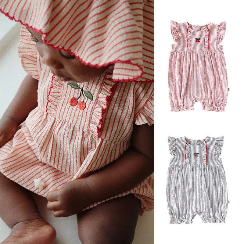 0-24 Month Baby Girls Striped Short-Sleeved Jumpsuit Embroidered Cherry Rompers Infant Bodysuit New Summer Costume Kids Clothes
0-24 Month Baby Girls Striped Short-Sleeved Jumpsuit Embroidered Cherry Rompers Infant Bodysuit New Summer Costume Kids Clothes