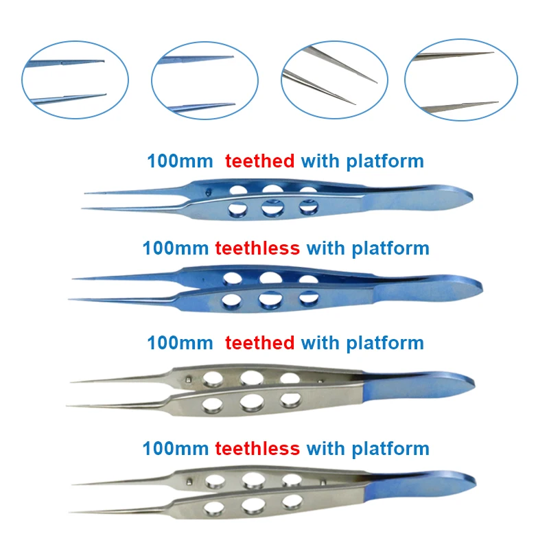 Titanium Alloy Ophthalmic Dovetail Forceps Micro Forceps with Platform Ophthalmic Instrument Four Types
Titanium Alloy Ophthalmic Dovetail Forceps Micro Forceps with Platform Ophthalmic Instrument Four Types