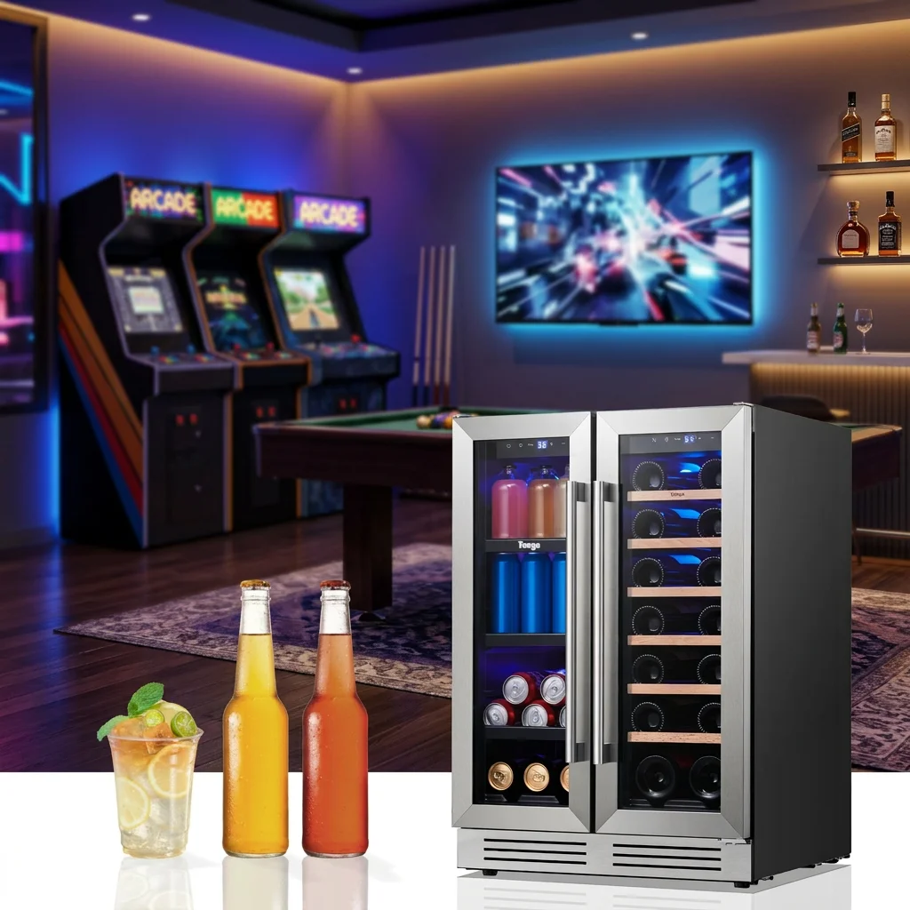 Dual zone refrigerator 4.1 Cu.ft 36-72℉ Air Cooling embedding cooler with door lock and automatic defrosting Can store 60 cans Beverages/Beer 18 bottles Wine
Dual zone refrigerator 4.1 Cu.ft 36-72℉ Air Cooling embedding cooler with door lock and automatic defrosting Can store 60 cans Beverages/Beer 18 bottles Wine
