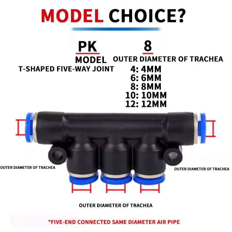 PK pneumatic connector plastic 5-way variable diameter water pipe connector quick-plug air distributor 4mm 6mm 8mm 10mm 12mm
PK pneumatic connector plastic 5-way variable diameter water pipe connector quick-plug air distributor 4mm 6mm 8mm 10mm 12mm