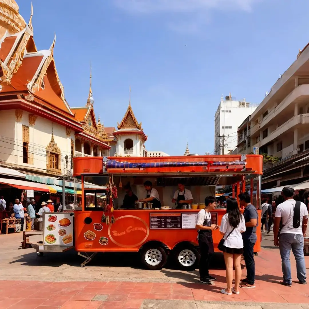 Outdoor Food Trailer Striking Orange Dual-wheel Design Good Mobility
Outdoor Food Trailer Striking Orange Dual-wheel Design Good Mobility