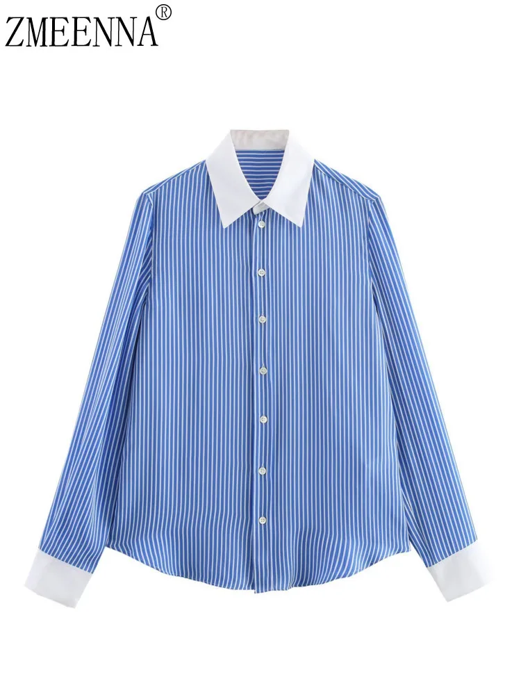 ZMEENNA Blue And White Striped Long Sleeve Button Down Shirt For Women Classic Casual Cotton Blend Top Comfortable ZM697
ZMEENNA Blue And White Striped Long Sleeve Button Down Shirt For Women Classic Casual Cotton Blend Top Comfortable ZM697
