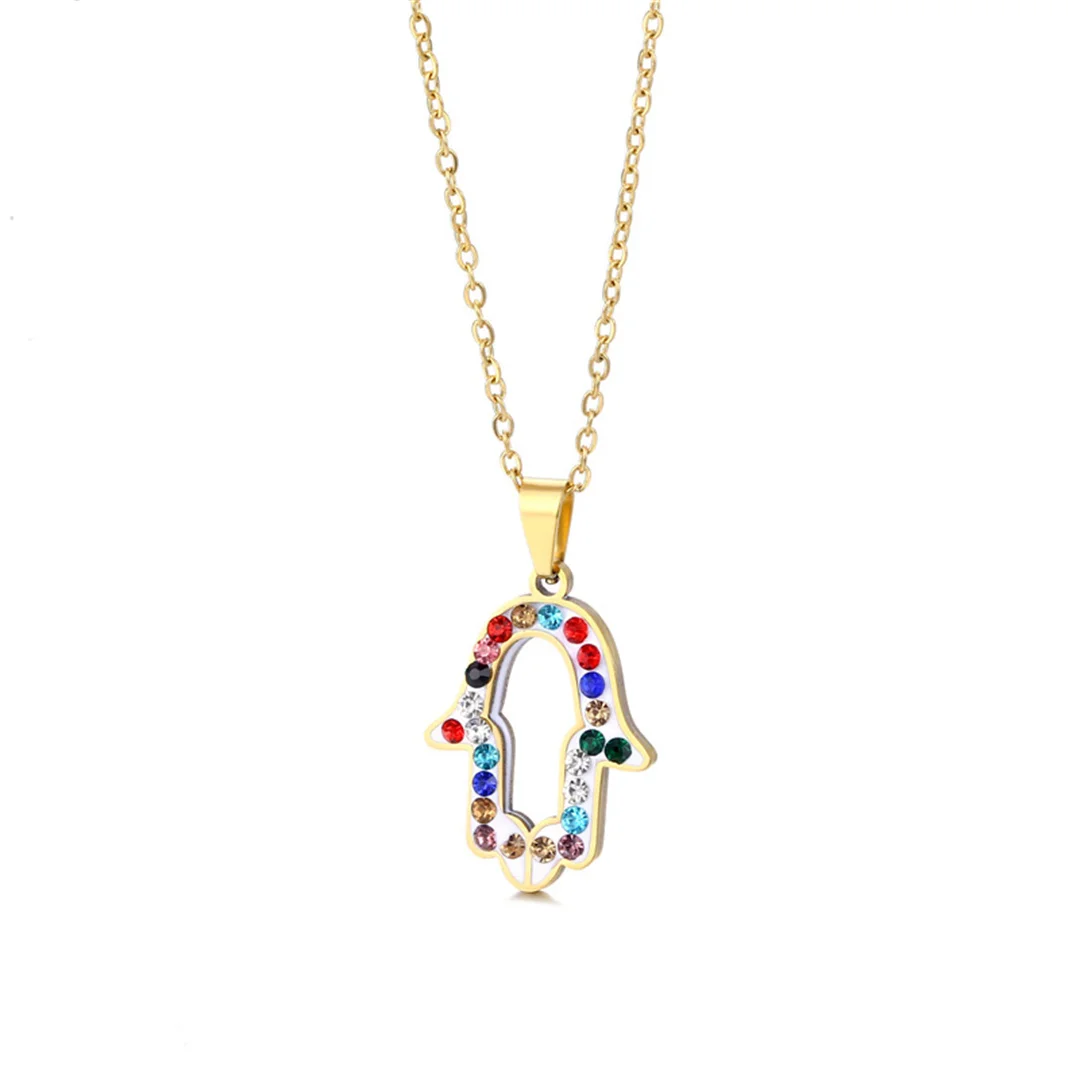 Trendy Small Tiny Multicolor Zirconia Hand of Fatima Pendant Female Gold Color Stainless Steel Plam Necklace for Woman Jewelry
Trendy Small Tiny Multicolor Zirconia Hand of Fatima Pendant Female Gold Color Stainless Steel Plam Necklace for Woman Jewelry