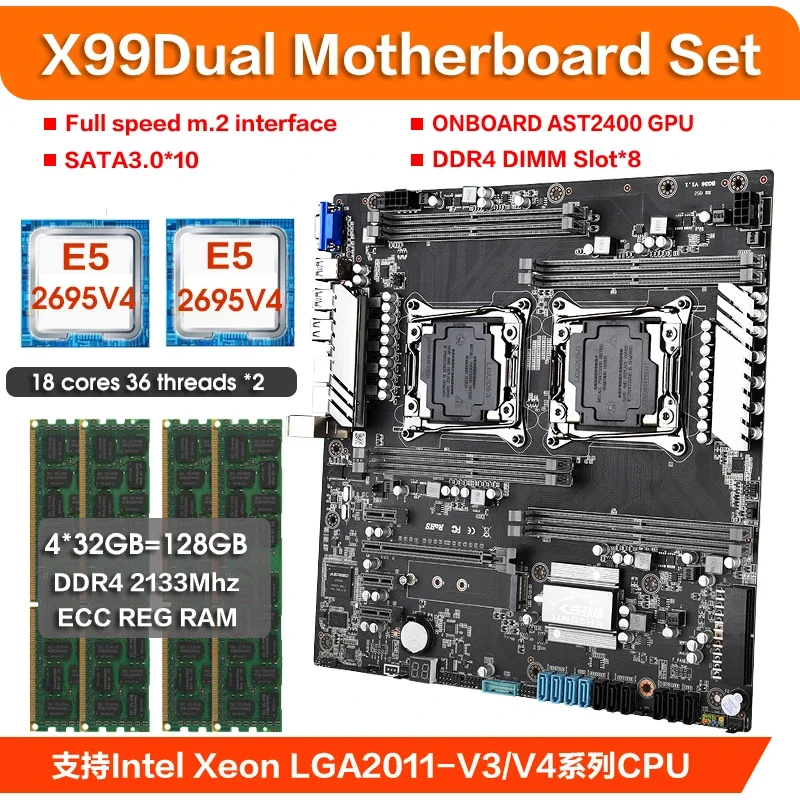 Двойная материнская плата X99DUAL с XEON E5 2695V4*2 и 4*32 ГБ DDR4 REG ECC, комбинированный комплект памяти NVME M.2 USB3.0 UPTO 256 ГБ
Двойная материнская плата X99DUAL с XEON E5 2695V4*2 и 4*32 ГБ DDR4 REG ECC, комбинированный комплект памяти NVME M.2 USB3.0 UPTO 256 ГБ