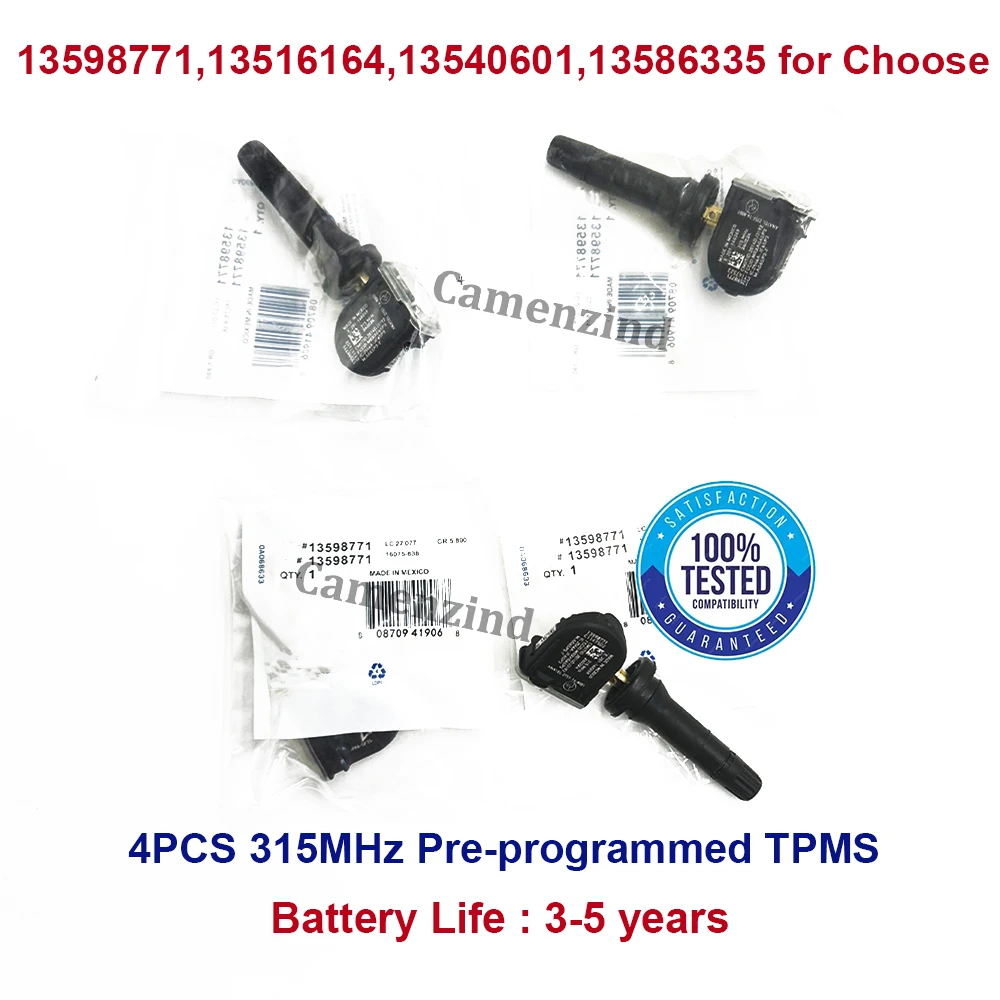 4PCS TPMS Sensor 315MHz 13598771 13516164 13540601 13586335 13598772 13540600 20923680 For Chevy GMC Buick Cadillac Chevrolet
4PCS TPMS Sensor 315MHz 13598771 13516164 13540601 13586335 13598772 13540600 20923680 For Chevy GMC Buick Cadillac Chevrolet