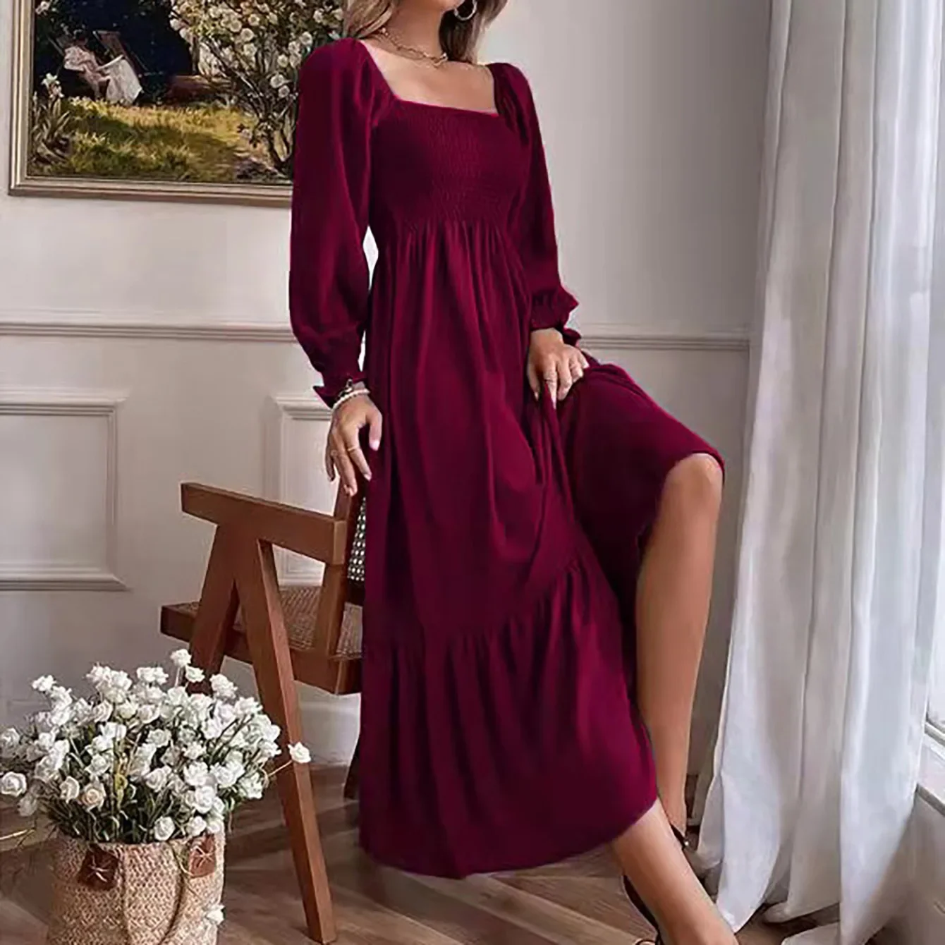 2023 Autumn And Winter Pullover Square Collar Long Sleeve Peplum Edge High Waist Tight Temperament Commuter Dress Female
2023 Autumn And Winter Pullover Square Collar Long Sleeve Peplum Edge High Waist Tight Temperament Commuter Dress Female