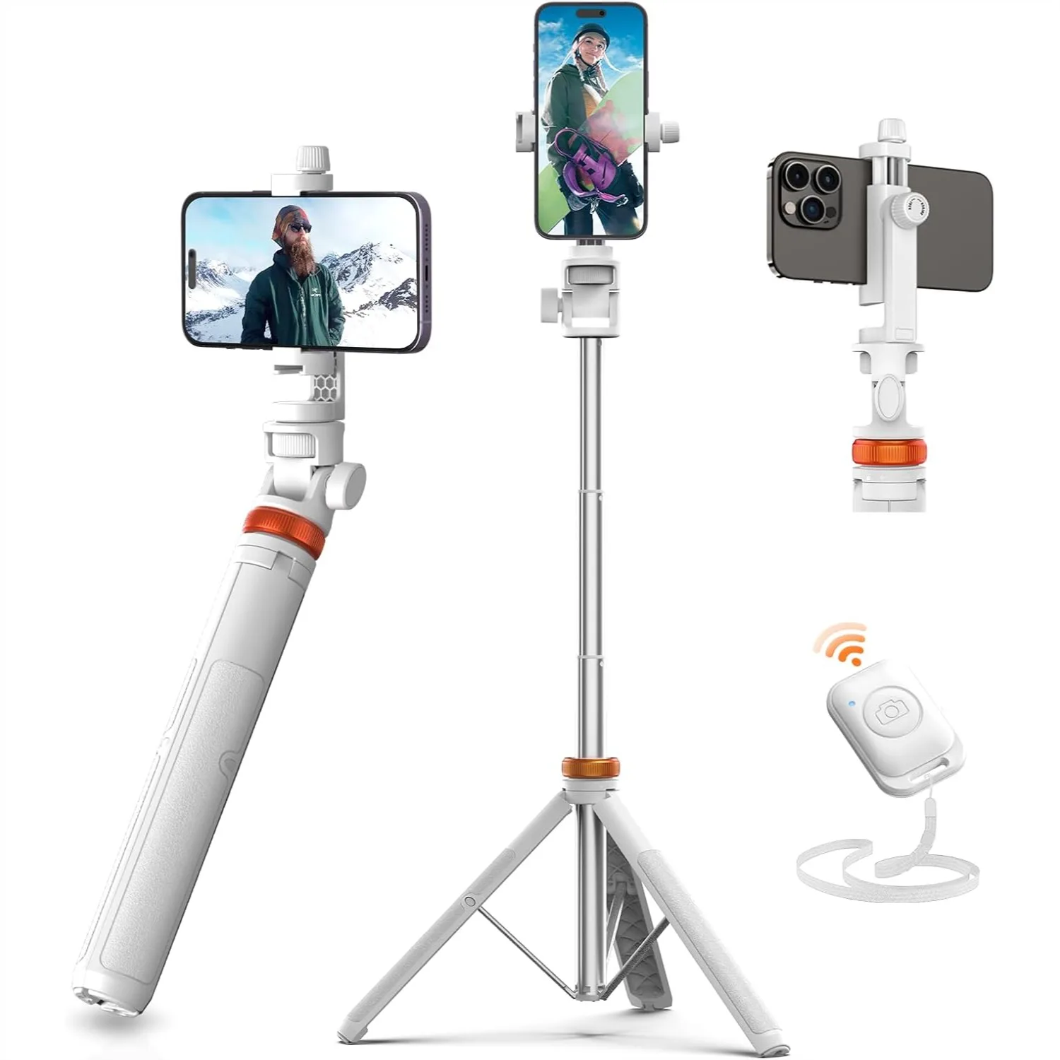 62" Tripod for iPhone with Remote, Sturdy Selfie Stick Stand Lightweight Portable for iPhone Pro Max/Android White
62" Tripod for iPhone with Remote, Sturdy Selfie Stick Stand Lightweight Portable for iPhone Pro Max/Android White