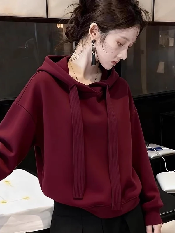 Retro Red Hooded Sweatirt Women's Loose Casual Versatile Top plus Size Trendy Spring 2026 New Sle Comfortable Fit Hoodie
Retro Red Hooded Sweatirt Women's Loose Casual Versatile Top plus Size Trendy Spring 2026 New Sle Comfortable Fit Hoodie