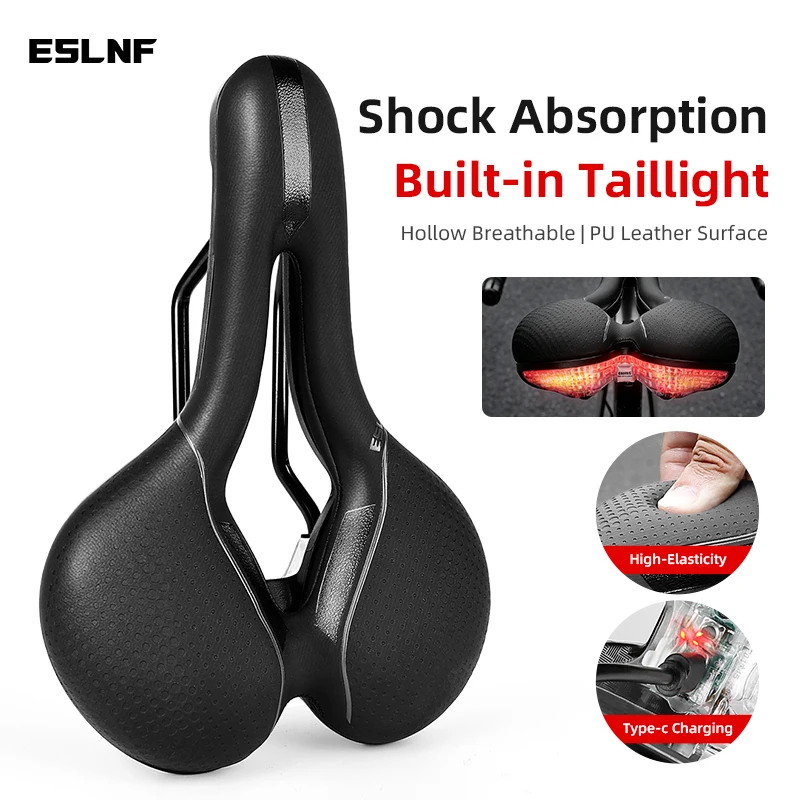 ESLNF Bicycle Saddle Comfortable Shock Absorbing Hollow Breathable Bike Seat for Men Women MTB Road Bike with LED Safety Warning
ESLNF Bicycle Saddle Comfortable Shock Absorbing Hollow Breathable Bike Seat for Men Women MTB Road Bike with LED Safety Warning