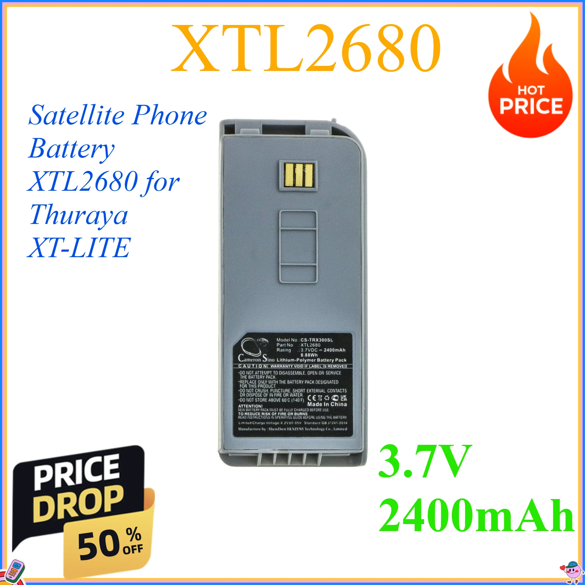 3.7V 2400mAh Satellite Phone Battery XTL2680 for Thuraya XT-LITE
3.7V 2400mAh Satellite Phone Battery XTL2680 for Thuraya XT-LITE