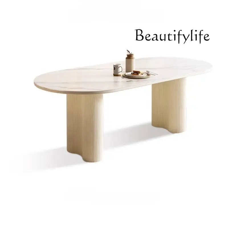 Cream style modern simple eating table household small apartment rock slab oval dining table
Cream style modern simple eating table household small apartment rock slab oval dining table