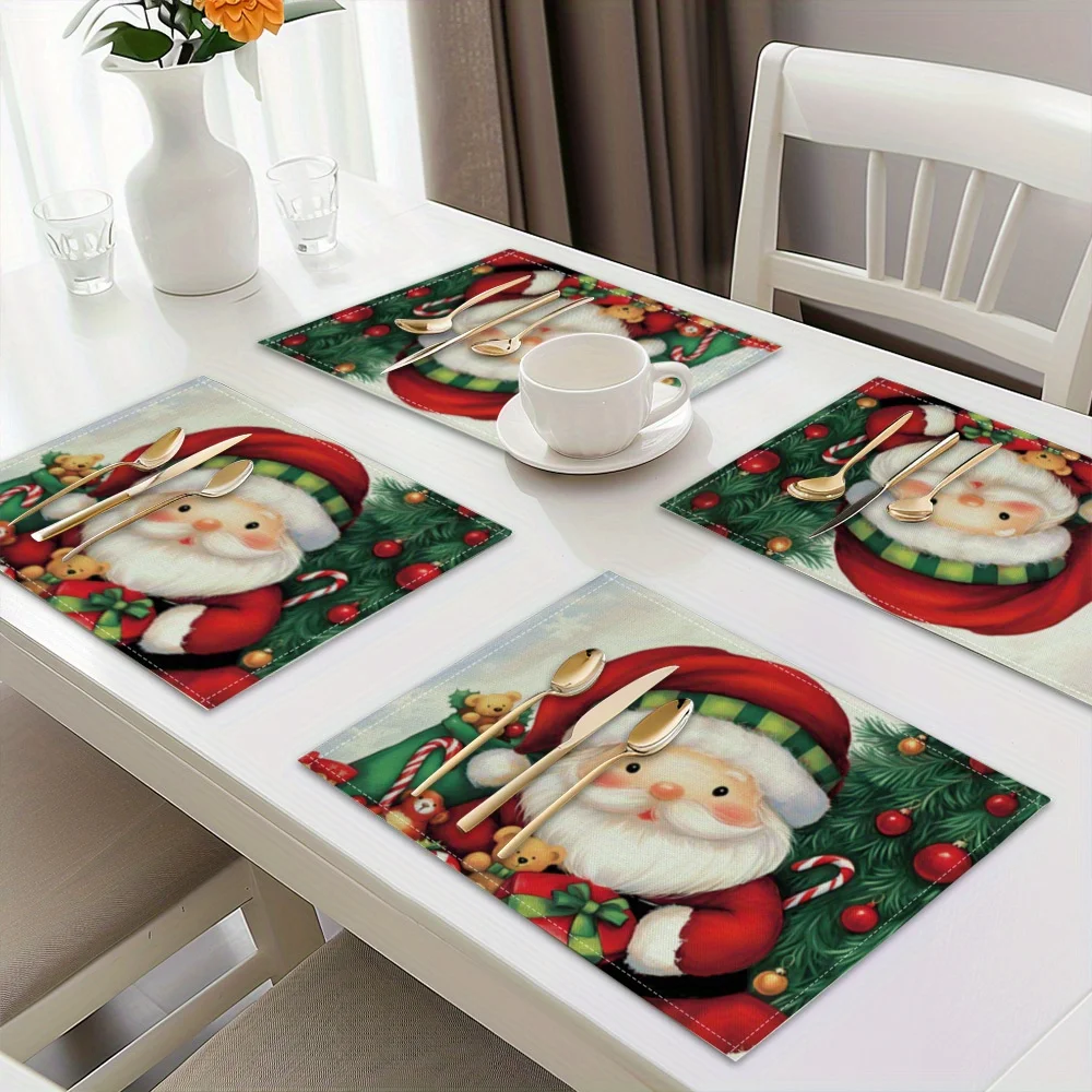 4pcs, Christmas Santa Claus Printed Placemats, Set of 4 Table Mats, Washable Placemats for Kitchen Dining Table Decoration
4pcs, Christmas Santa Claus Printed Placemats, Set of 4 Table Mats, Washable Placemats for Kitchen Dining Table Decoration