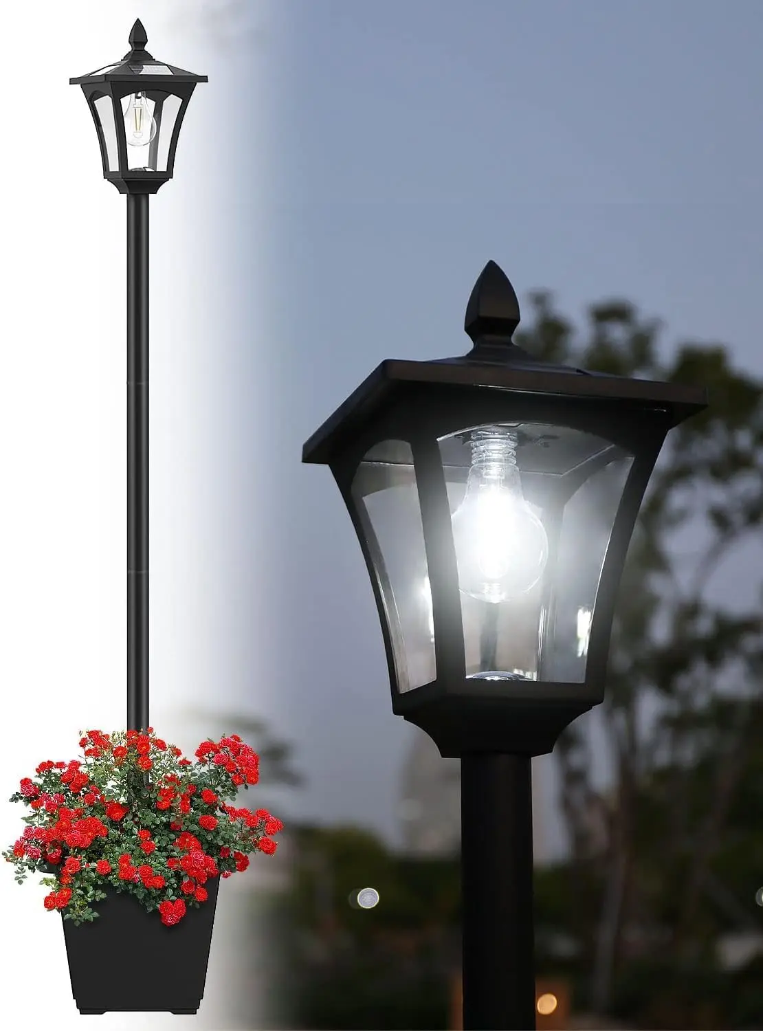 Solar Lamp Post Light, 67' Metal Glass Outdoor Lamp with Planter, Waterproof, 6000K White
Solar Lamp Post Light, 67' Metal Glass Outdoor Lamp with Planter, Waterproof, 6000K White