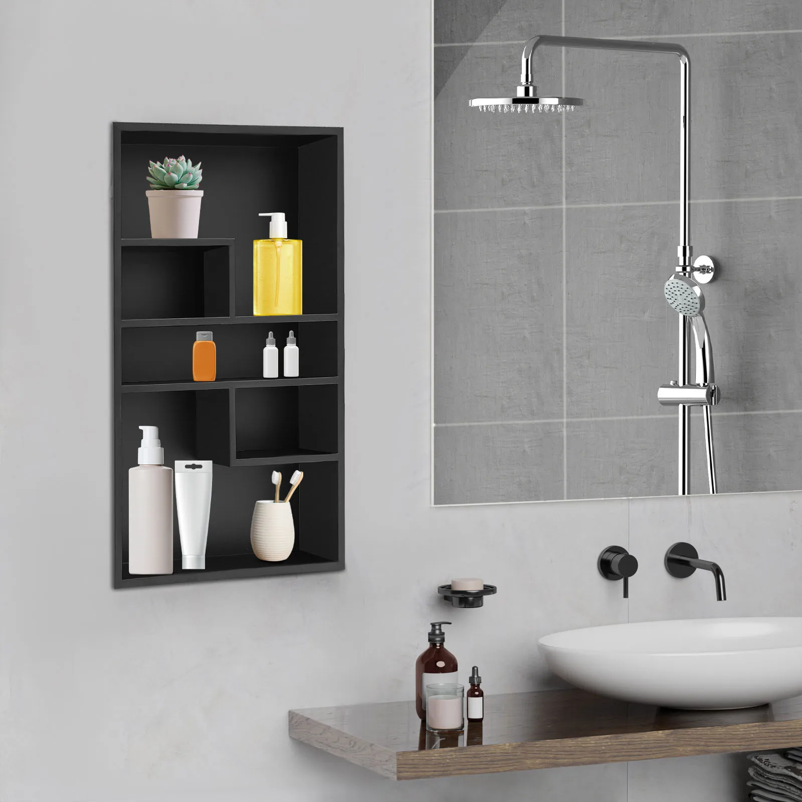 Bathroom Wall Niche, 304 Stainless Steel Shower Niche 50kg Load, Recessed Storage Cabinet with Dividers for Bathroom
Bathroom Wall Niche, 304 Stainless Steel Shower Niche 50kg Load, Recessed Storage Cabinet with Dividers for Bathroom