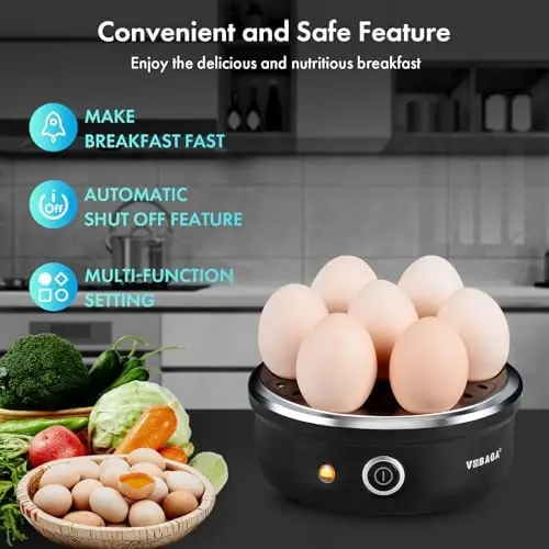 VOBAGA Electric Egg Cooker - 7-Egg Capacity, Auto Shut-Off, Soft to Hard-Boiled, Steams Veggies & Dumplings
VOBAGA Electric Egg Cooker - 7-Egg Capacity, Auto Shut-Off, Soft to Hard-Boiled, Steams Veggies & Dumplings