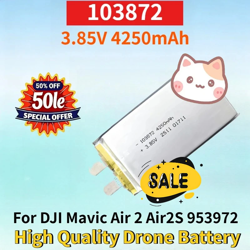 Newest 103872 3.85V 4250mAh Li-ion Rechargeable Battery Cell for DJI Mavic Air 2 Air2S 953972 923872 High Quality Drone Battery
Newest 103872 3.85V 4250mAh Li-ion Rechargeable Battery Cell for DJI Mavic Air 2 Air2S 953972 923872 High Quality Drone Battery