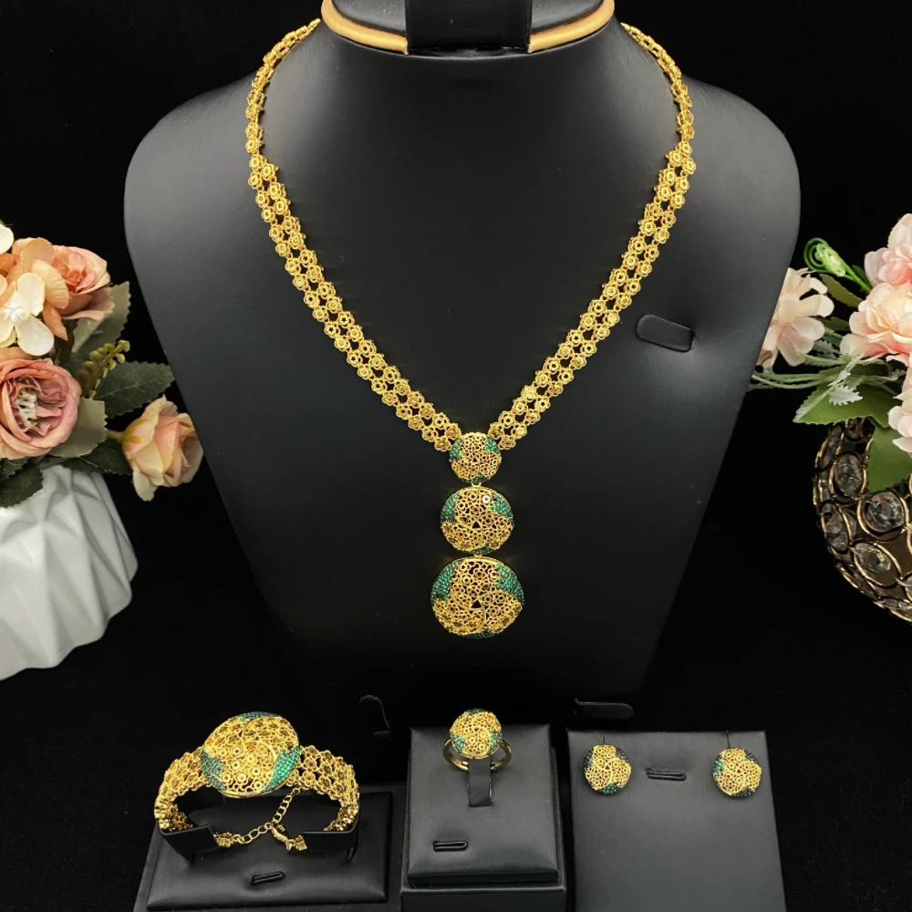 JRH Gold Plated Copper Round Design Zircon Jewelry Set Luxury Necklace Bracelet Earrings Ring Gift for Women
JRH Gold Plated Copper Round Design Zircon Jewelry Set Luxury Necklace Bracelet Earrings Ring Gift for Women