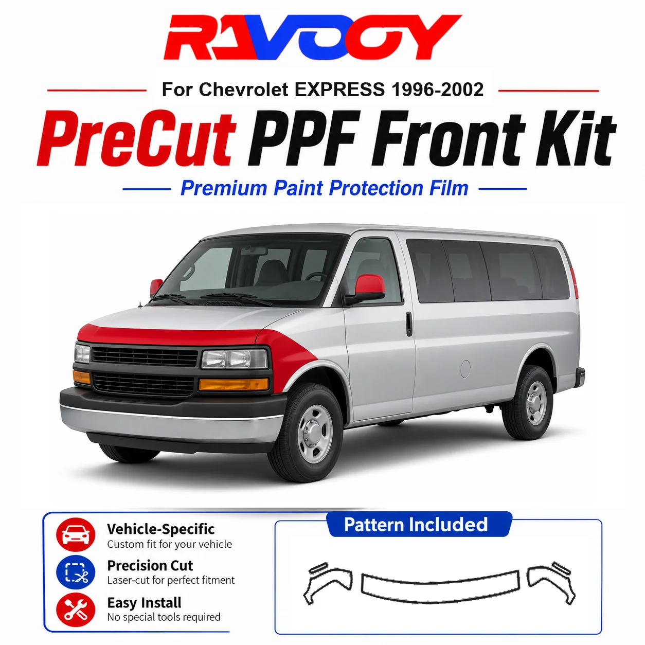 8.5mil TPU Precut PPF Kit For Chevrolet EXPRESS 1996-2002 - Hood, Fenders & Mirror Set - Self-Healing Clear Bra Film
8.5mil TPU Precut PPF Kit For Chevrolet EXPRESS 1996-2002 - Hood, Fenders & Mirror Set - Self-Healing Clear Bra Film
