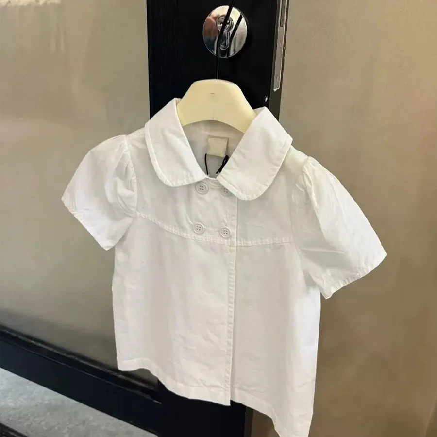Girls' Short sleeved Shirt Summer New Baby Blouse Children's Solid Color Cotton Collar White Top
Girls' Short sleeved Shirt Summer New Baby Blouse Children's Solid Color Cotton Collar White Top