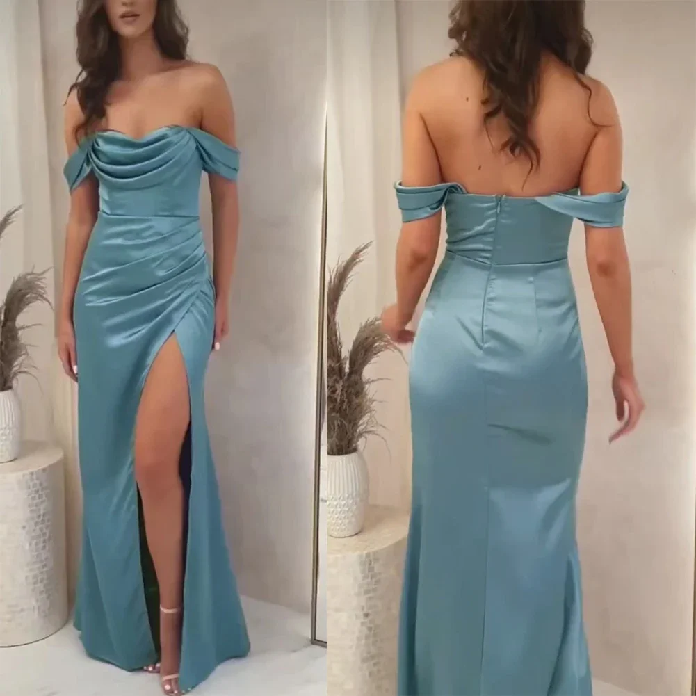 Off The Shoulder Evening Dresses Mermaid Long فساتين السهرة Simple Satin Slit Prom Dresses Formal Party Gown for Women
Off The Shoulder Evening Dresses Mermaid Long فساتين السهرة Simple Satin Slit Prom Dresses Formal Party Gown for Women