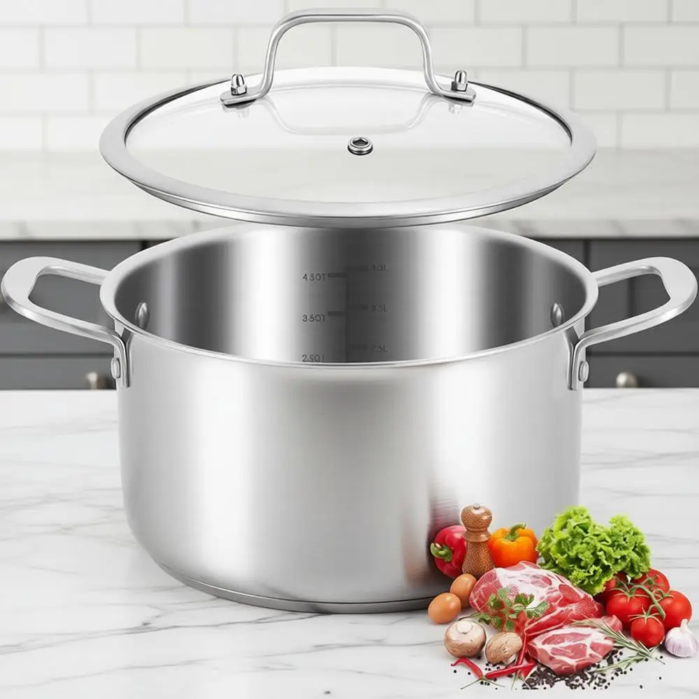 5 Quart Stainless Steel Stock Pot with Lid, All Stoves Safe Up to 600°F, Heavy Duty, Even Heat Distribution
5 Quart Stainless Steel Stock Pot with Lid, All Stoves Safe Up to 600°F, Heavy Duty, Even Heat Distribution