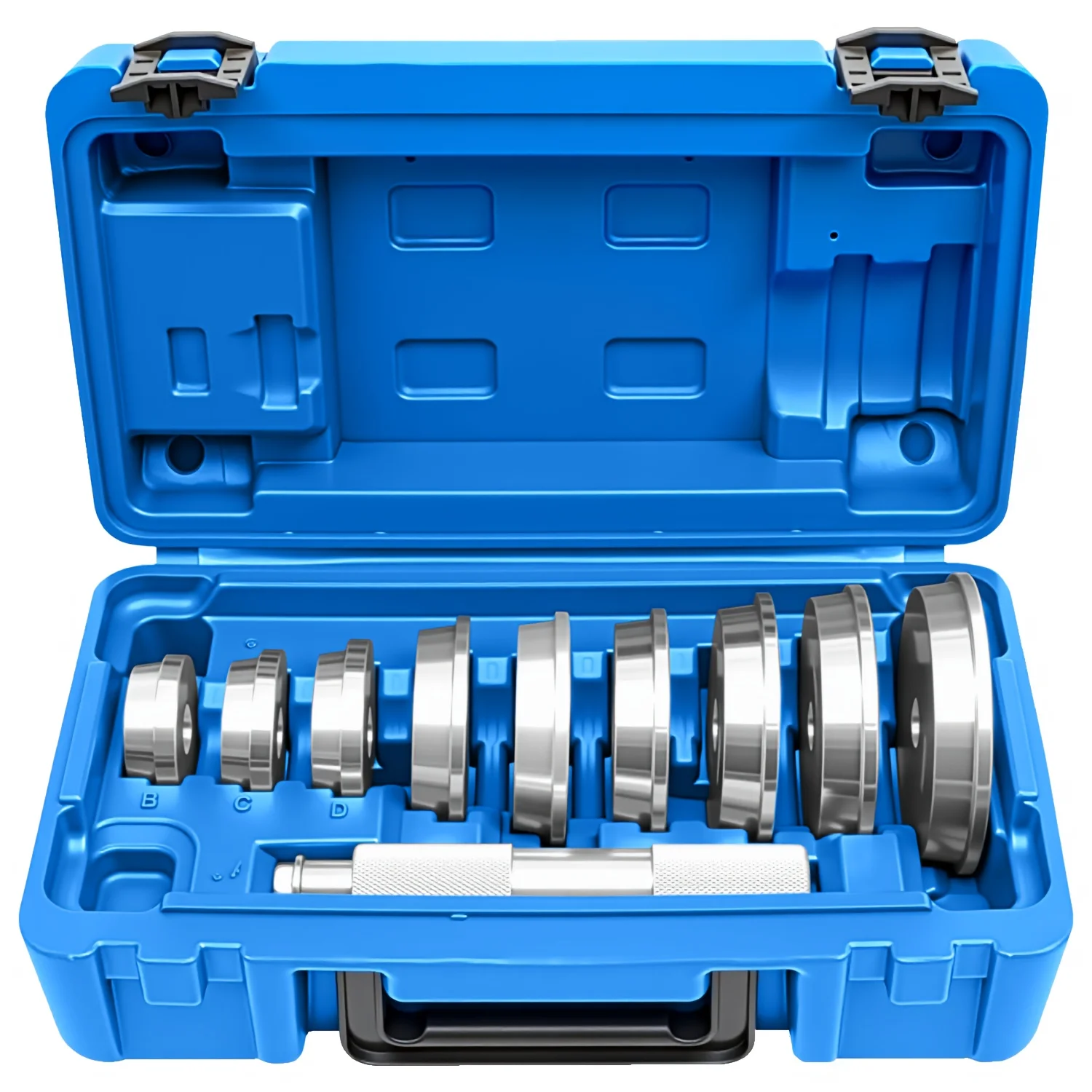 Bearing Press Kit, 10pcs Bearing Race and Seal Bushing Driver Installation Set, with Seal Driver and 9 Bearing Adapters, Seal Installation Bearing Driver Kit for Bearing Installation
Bearing Press Kit, 10pcs Bearing Race and Seal Bushing Driver Installation Set, with Seal Driver and 9 Bearing Adapters, Seal Installation Bearing Driver Kit for Bearing Installation