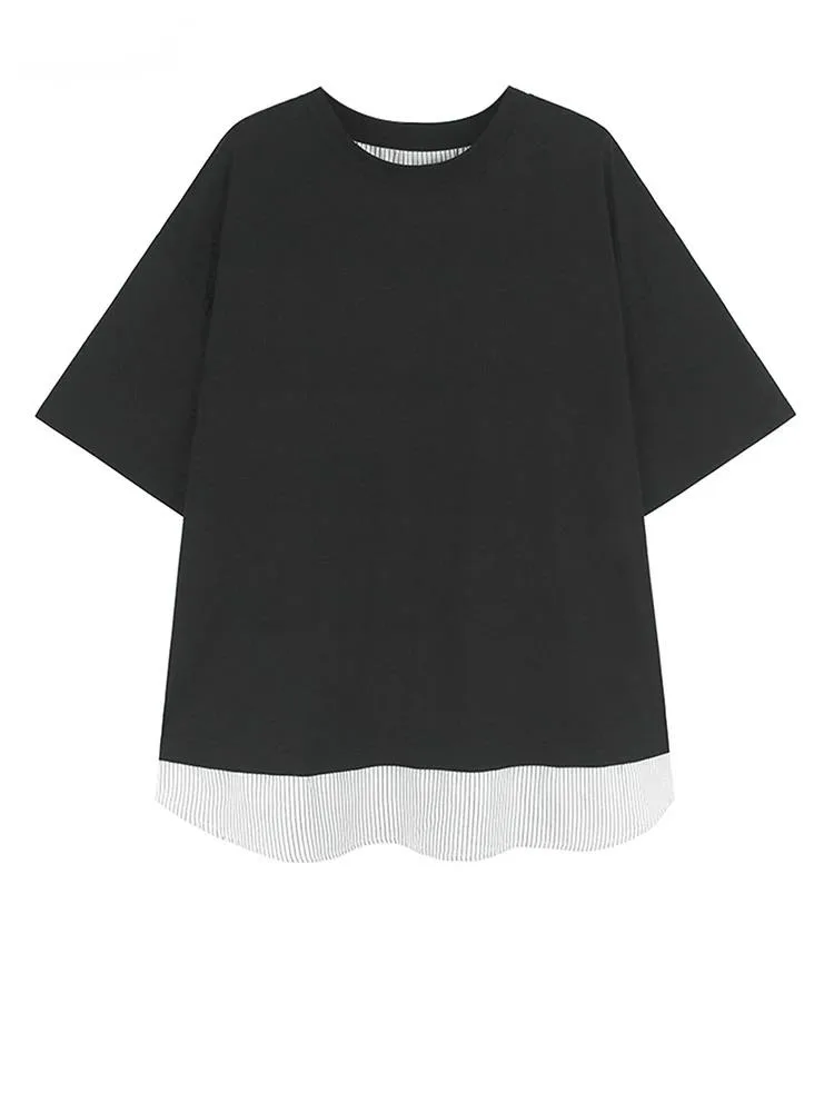 Women Black Back Striped Color-block Big Size T-shirt New Round Neck Short Sleeve Fashion Tide Spring Summer
Women Black Back Striped Color-block Big Size T-shirt New Round Neck Short Sleeve Fashion Tide Spring Summer