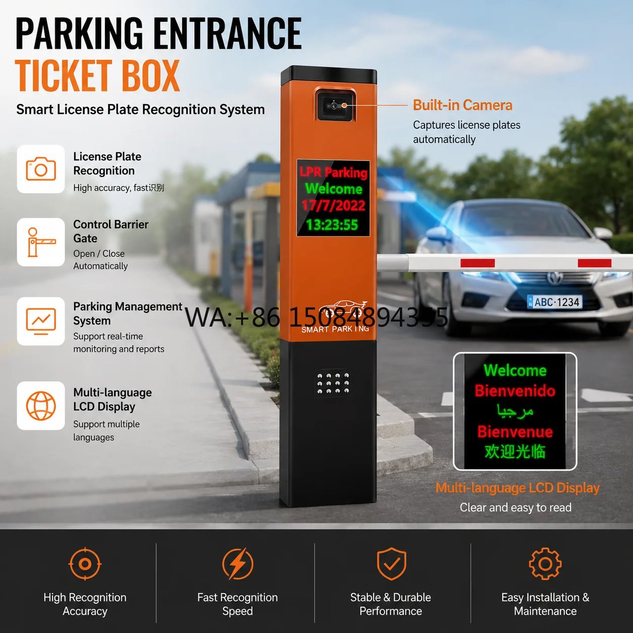 Smart Parking Access Terminal for Commercial Parking Management License Plate Recognition Parking Ticket System
Smart Parking Access Terminal for Commercial Parking Management License Plate Recognition Parking Ticket System