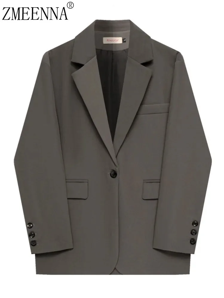 ZMEENNA Women's Stylish Grey Blazer Single Button Notched Lapel Casual Long Sleeve Outerwear With Pockets Chic Fashion ZM1076
ZMEENNA Women's Stylish Grey Blazer Single Button Notched Lapel Casual Long Sleeve Outerwear With Pockets Chic Fashion ZM1076