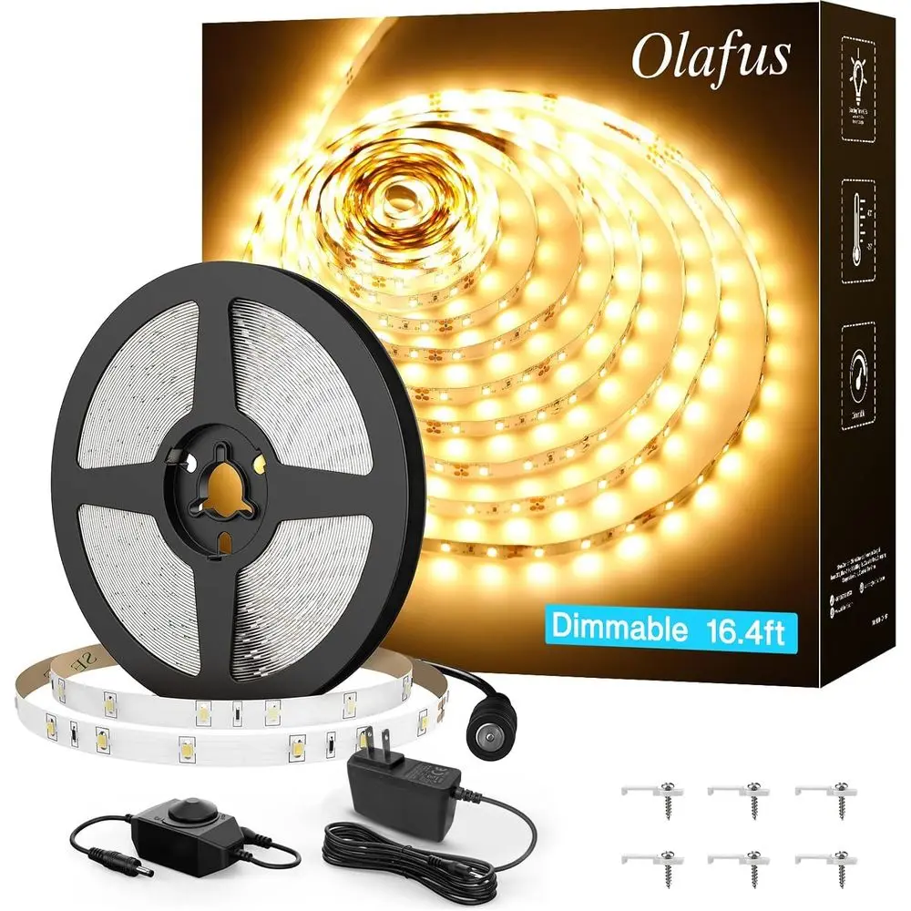 5m 300-LED 12V Dimmable Warm White LED Strip Light, Flexible Under Cabinet Lighting, 2835 Chips, 3000K, UL Listed
5m 300-LED 12V Dimmable Warm White LED Strip Light, Flexible Under Cabinet Lighting, 2835 Chips, 3000K, UL Listed