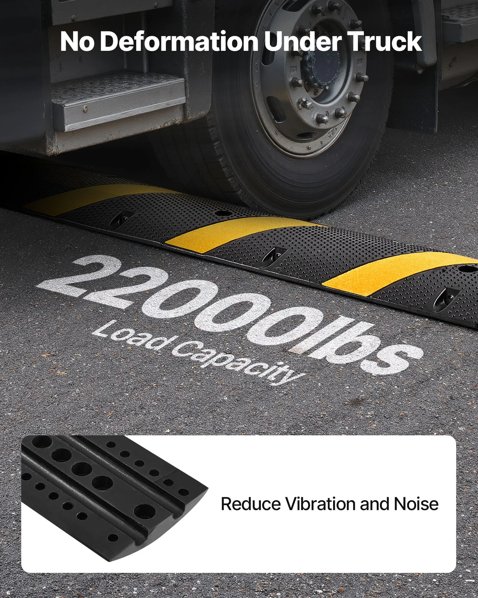 6FT Rubber Speed Bump, 2 Pack, 2 Channel Heavy Duty Traffic Speed Hump, 22000 Lbs/Axle Load Capacity, 72 In Cable Protector