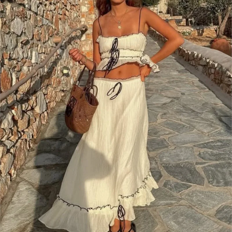 White Top Skirt Women's Two Pieces Set Summer Spring 2025 New in Matching Sets Boho Holiday Vacation Outfits Beach Dress Set
White Top Skirt Women's Two Pieces Set Summer Spring 2025 New in Matching Sets Boho Holiday Vacation Outfits Beach Dress Set