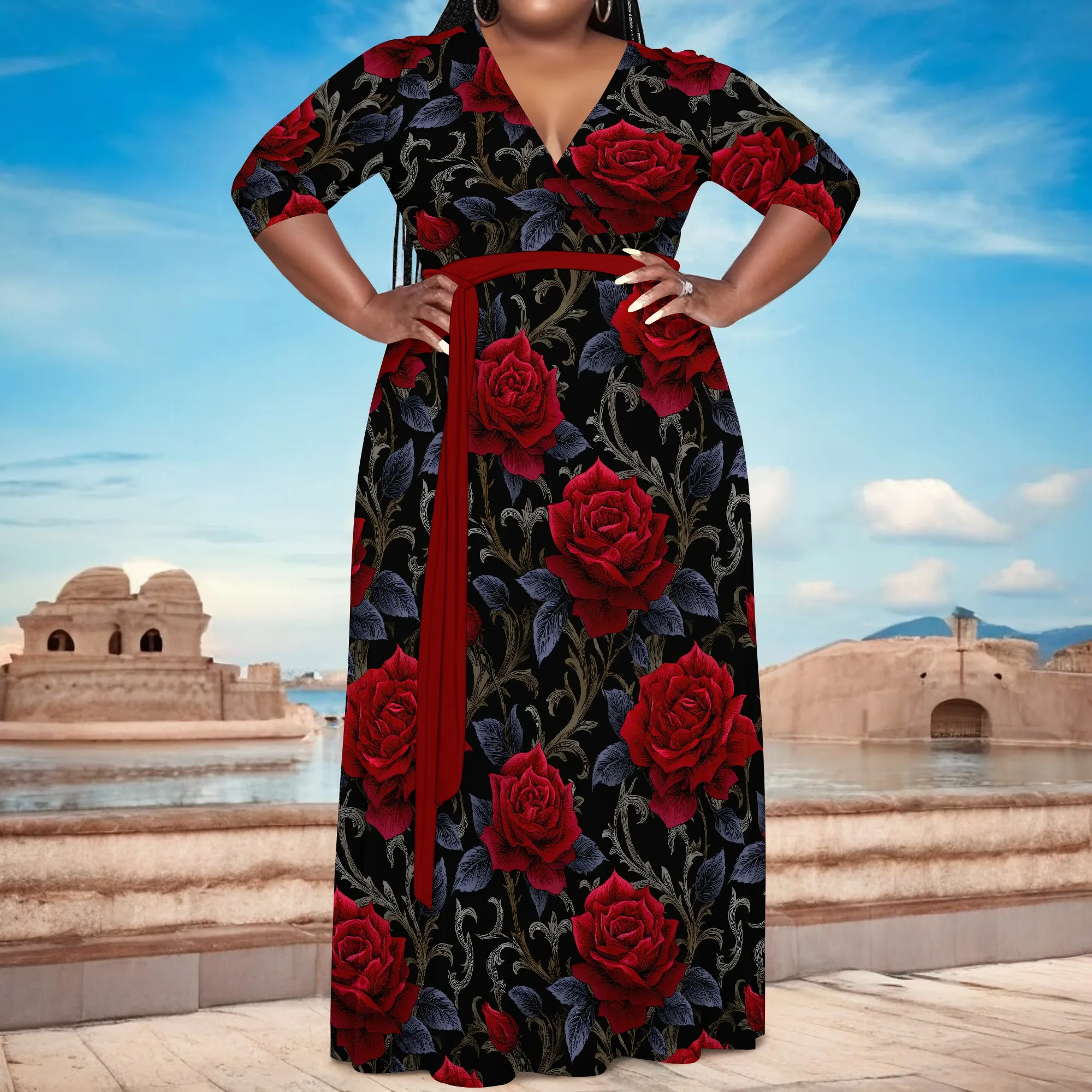 Plus Size Black Wrap Maxi Dress Vintage Red Rose Print Elegant Evening Floral Look
Plus Size Black Wrap Maxi Dress Vintage Red Rose Print Elegant Evening Floral Look