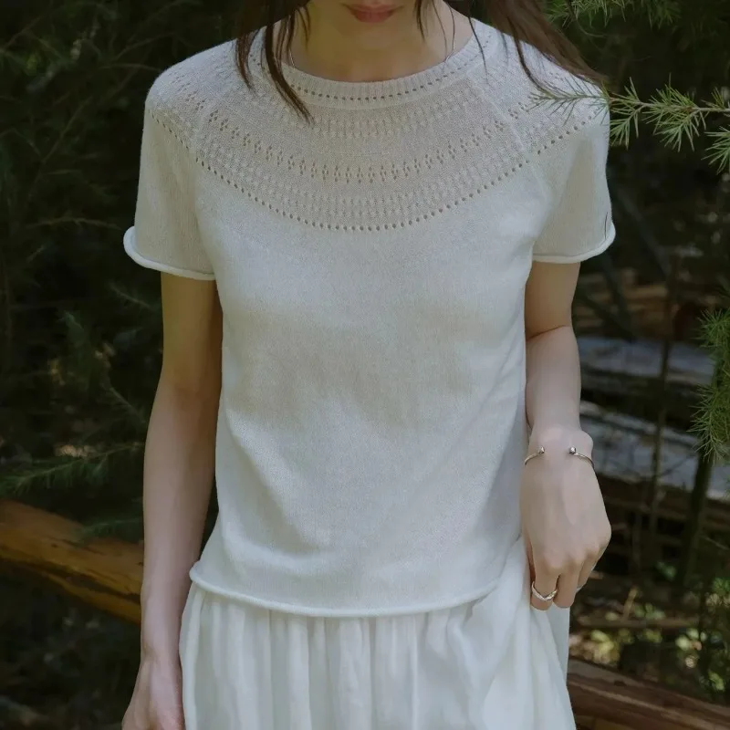 Hollow Out Knit T Shirt Women Summer Thin Breathable Cool Short Sleeve Top
Hollow Out Knit T Shirt Women Summer Thin Breathable Cool Short Sleeve Top