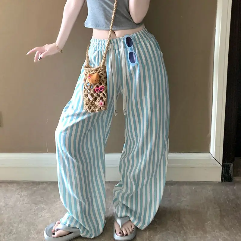 Mint Wave Stripe Casual Pants Women's plus Size Summer Wide Leg Home Pants Loose Fit Slimming Effect Spring New Style
Mint Wave Stripe Casual Pants Women's plus Size Summer Wide Leg Home Pants Loose Fit Slimming Effect Spring New Style