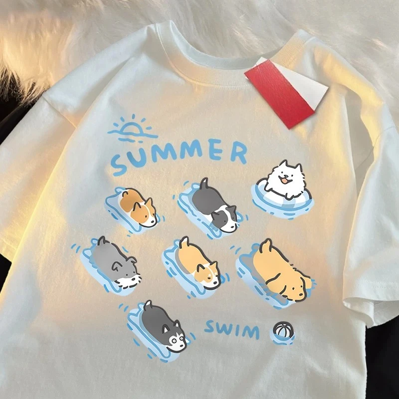 Забавная футболка в японском стиле с котом и собакой для плавания, женские повседневные свободные футболки, летние топы, модная дышащая футболка, одежда, топ Y2K
Забавная футболка в японском стиле с котом и собакой для плавания, женские повседневные свободные футболки, летние топы, модная дышащая футболка, одежда, топ Y2K
