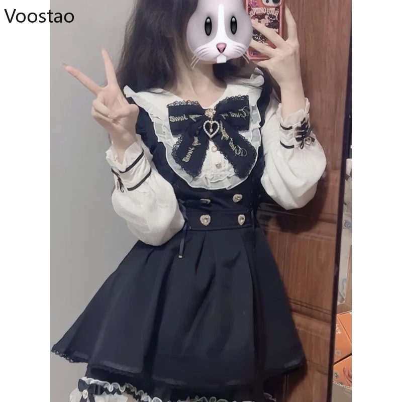 Japanese Gothic Lolita Rhinestone Bow Dress Skirt Set Women Sweet Y2k Long Sleeve Shirt Dresses Girls Cute Party Slim Mini Dress
Japanese Gothic Lolita Rhinestone Bow Dress Skirt Set Women Sweet Y2k Long Sleeve Shirt Dresses Girls Cute Party Slim Mini Dress