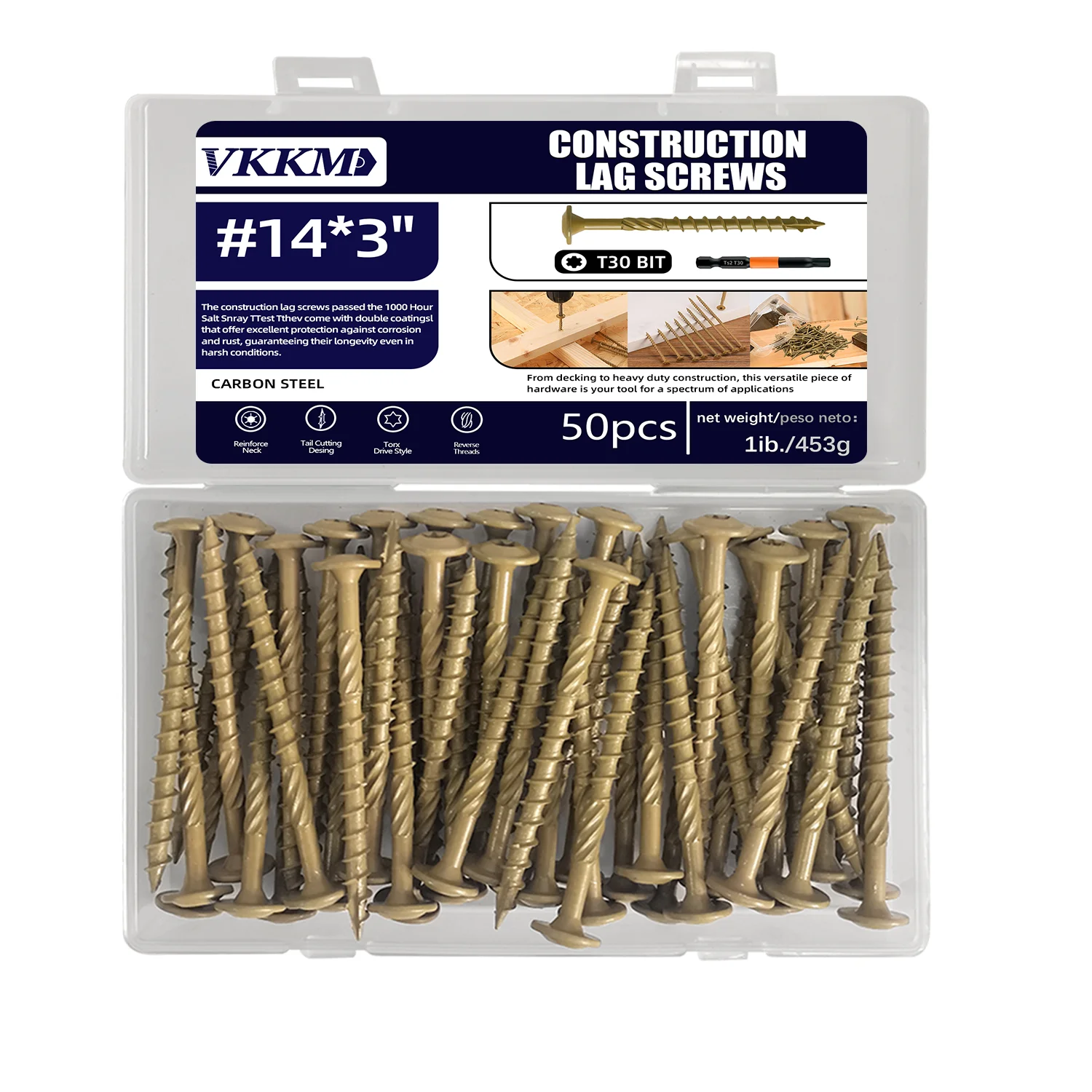 VKKM 50Pcs #14×3" Construction Lag Screws - Star Drive, Carbon Steel, High - Tensile, Rust - Resistant, T30 Bit Included
VKKM 50Pcs #14×3" Construction Lag Screws - Star Drive, Carbon Steel, High - Tensile, Rust - Resistant, T30 Bit Included