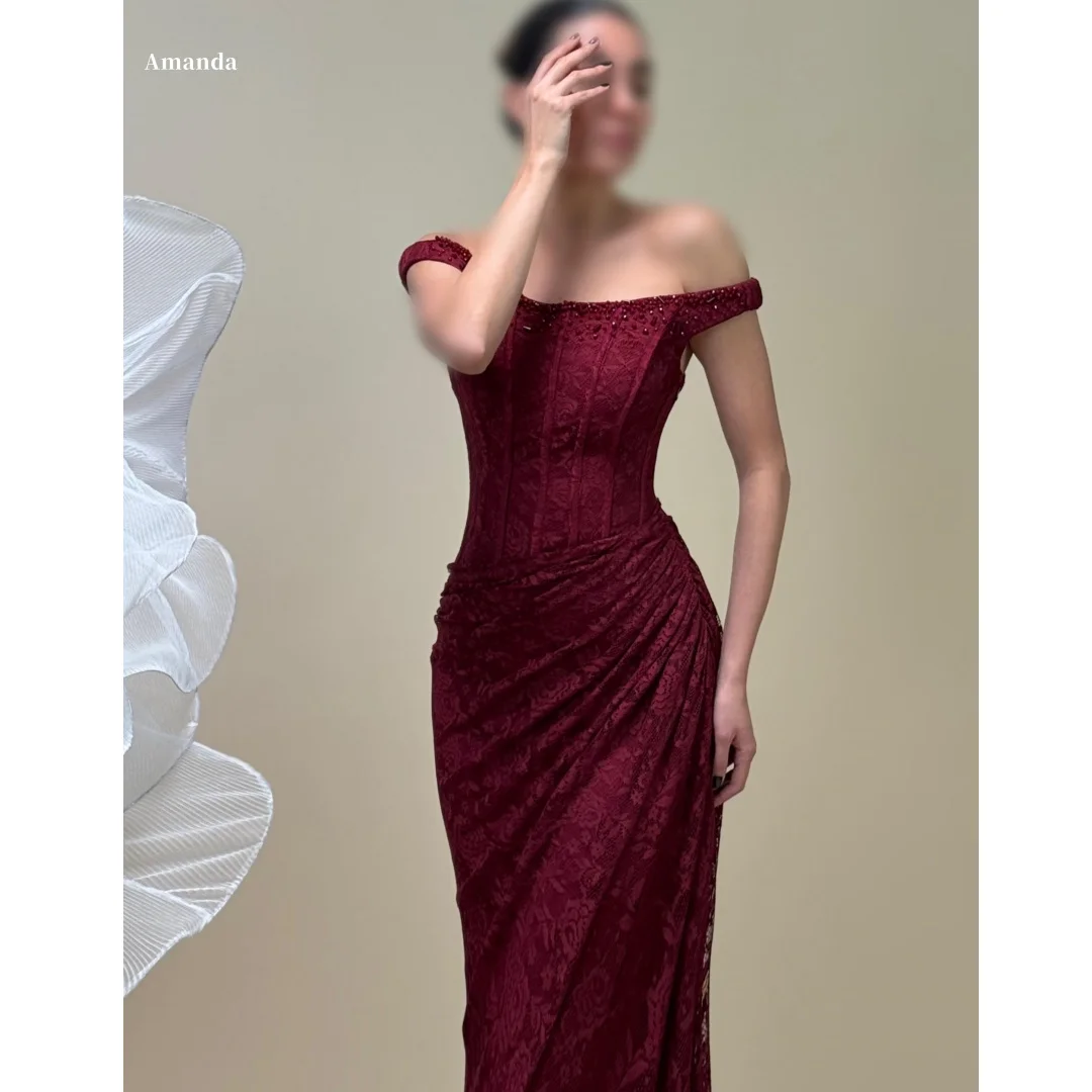 Amanda Customized Burgundy Off Shoulder Prom Dress with Beaded Lace Corset Bodice, Draped Ruched Skirt and Form Fitting Mermaid
Amanda Customized Burgundy Off Shoulder Prom Dress with Beaded Lace Corset Bodice, Draped Ruched Skirt and Form Fitting Mermaid