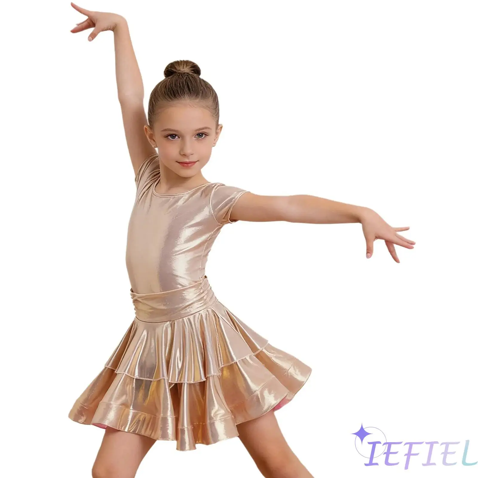 Kids Girls Performance Latin Dress Cap Sleeves Ruffled Metallic Tiered Gymnastics Dress for Stage Ballroom Prom Dance Shows
Kids Girls Performance Latin Dress Cap Sleeves Ruffled Metallic Tiered Gymnastics Dress for Stage Ballroom Prom Dance Shows