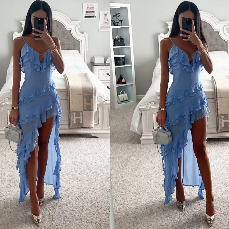 Elegant Party Dress Prom Spaghetti Strap Light Blue Off Shoulder Maxi Dress Long Deep V Neck Evening Gown with Side Slit
Elegant Party Dress Prom Spaghetti Strap Light Blue Off Shoulder Maxi Dress Long Deep V Neck Evening Gown with Side Slit