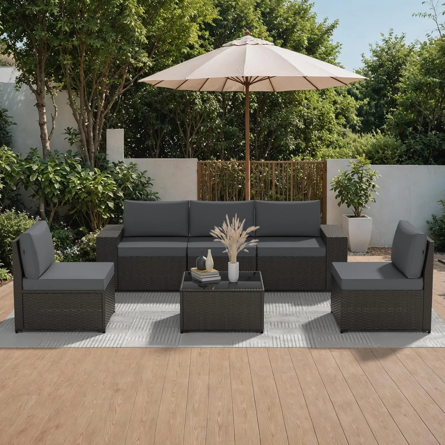 Patio Furniture Set, 6PCS Outdoor Sectional with Ottoman Wicker Rattan Patio Couch with Thickened Cushion Modular Wicker Patio C
Patio Furniture Set, 6PCS Outdoor Sectional with Ottoman Wicker Rattan Patio Couch with Thickened Cushion Modular Wicker Patio C