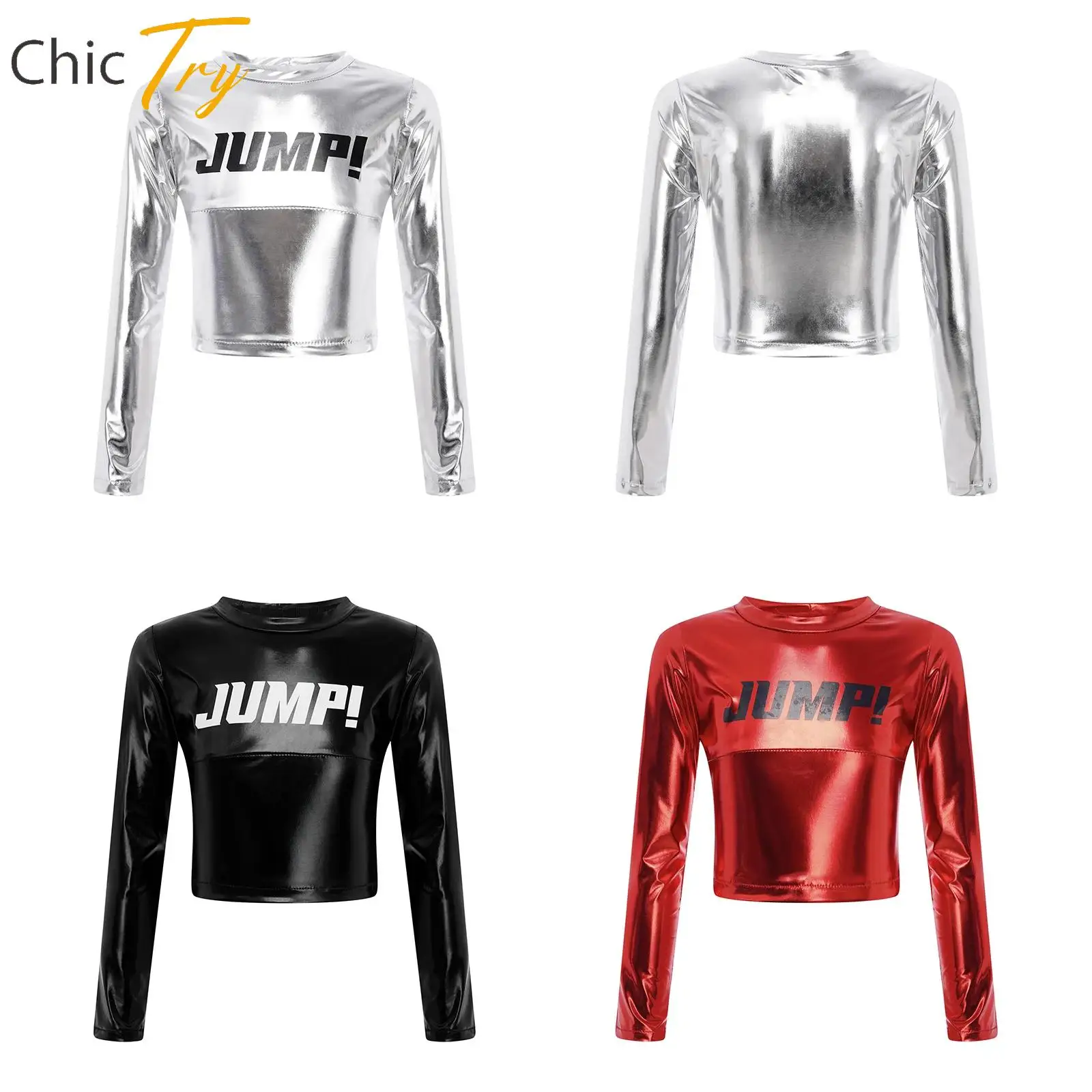 Kids Girls Hip Hop Jazz Street Dance Costume Long Sleeve Letter Print Metallic Crop Top Dancewear for Performance Competition
Kids Girls Hip Hop Jazz Street Dance Costume Long Sleeve Letter Print Metallic Crop Top Dancewear for Performance Competition