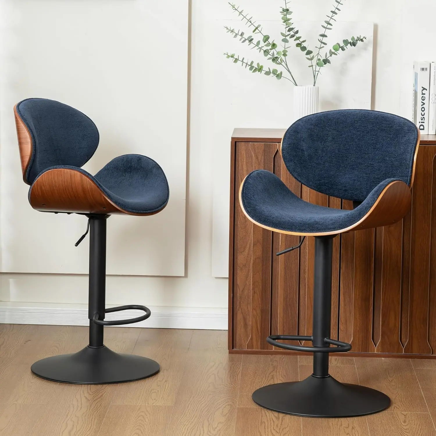 Navy Blue Adjustable Swivel Bar Stools Set Of 2 With Back Chenille Bentwood Kitchen Counter Chairs 21in 330LBS, Customized
Navy Blue Adjustable Swivel Bar Stools Set Of 2 With Back Chenille Bentwood Kitchen Counter Chairs 21in 330LBS, Customized