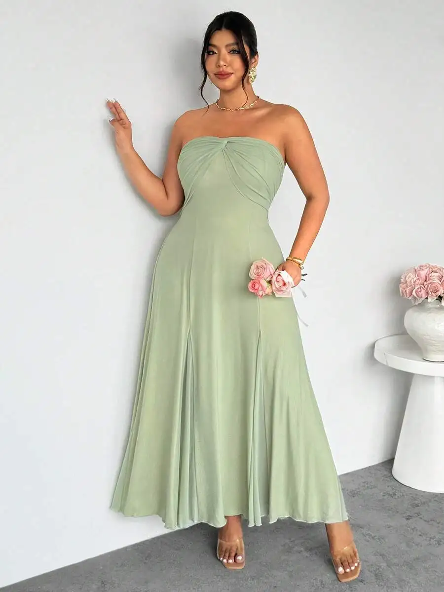 Sage Green Strapless Chiffon Maxi Dress With Front Knot Detail, Flowy Silhouette For Spring Summer Events And Vacations
Sage Green Strapless Chiffon Maxi Dress With Front Knot Detail, Flowy Silhouette For Spring Summer Events And Vacations