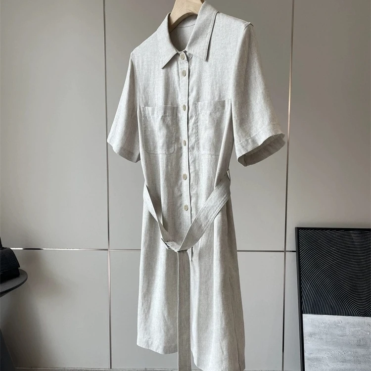 Linuo Short Sleeve Linen Dress with Belt Double Raindrop Exposure Natural Color Men's Fashion Summer 2025 Ladies' Dress
Linuo Short Sleeve Linen Dress with Belt Double Raindrop Exposure Natural Color Men's Fashion Summer 2025 Ladies' Dress