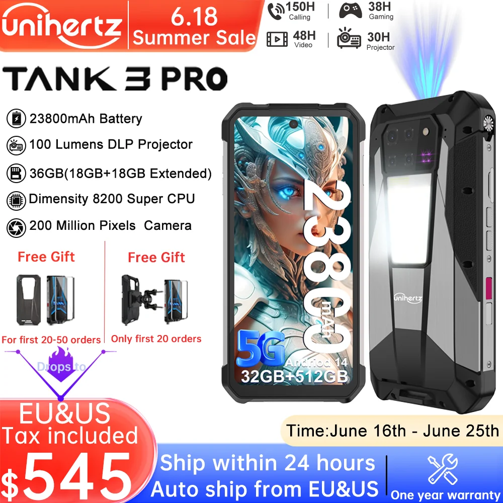 Unihertz Tank 3 Pro 8849 с проектором 100 люмен, 120 Гц, 32 ГБ/36 ГБ ОЗУ, 512 ГБ ПЗУ, быстрое зарядное устройство 23800 мАч, 120 Вт, 5G, камера 200 МП
Unihertz Tank 3 Pro 8849 с проектором 100 люмен, 120 Гц, 32 ГБ/36 ГБ ОЗУ, 512 ГБ ПЗУ, быстрое зарядное устройство 23800 мАч, 120 Вт, 5G, камера 200 МП