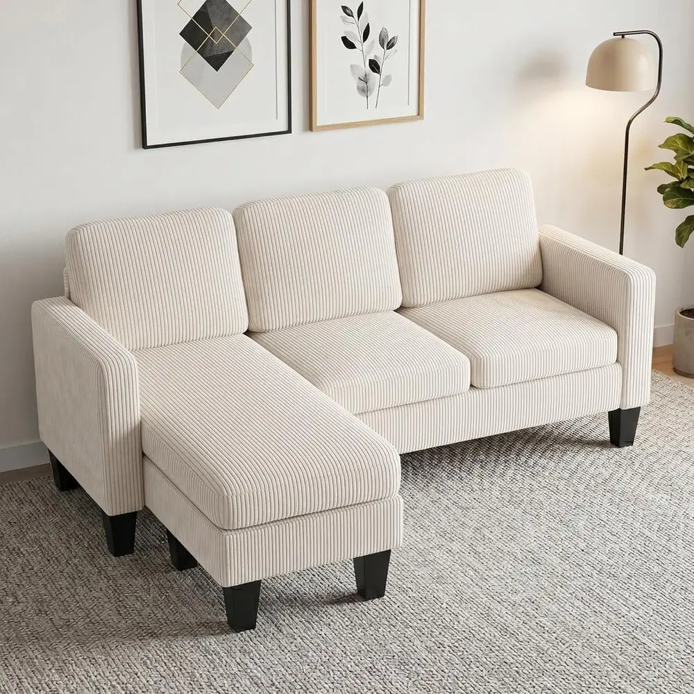 73 L-Shaped Sectional Sofa with Reversible Chaise, Corduroy 3-Seat Couch, Cream White, 2200lb Capacity
73 L-Shaped Sectional Sofa with Reversible Chaise, Corduroy 3-Seat Couch, Cream White, 2200lb Capacity