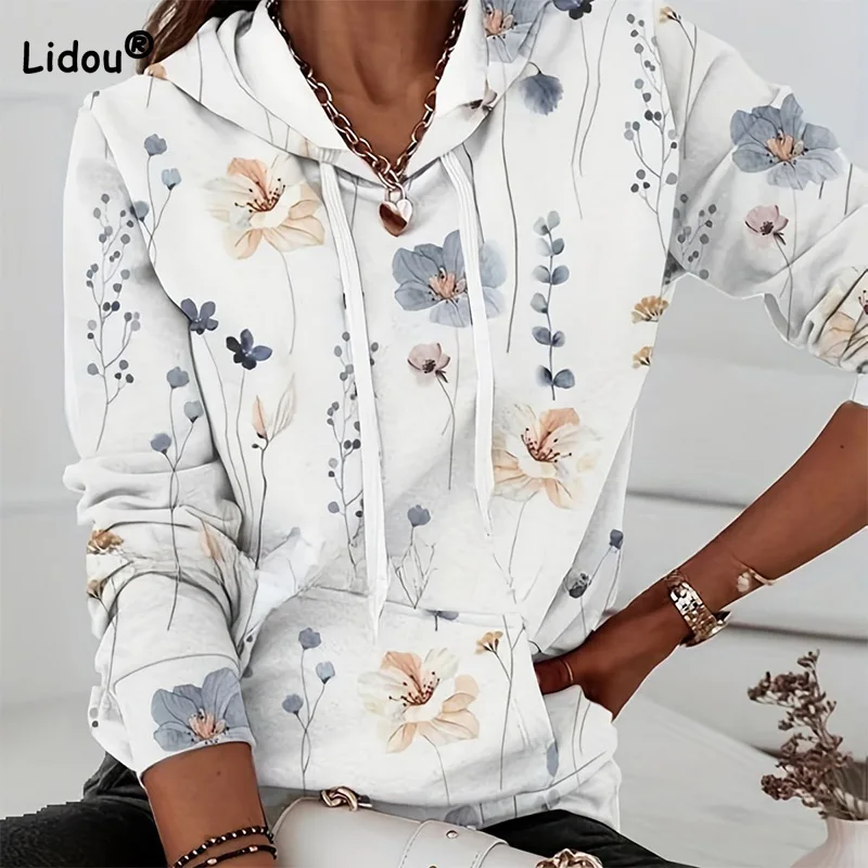 2023 Autumn Women's Clothing Fashion Hooded Collar Drawstring Floral Printing Long Sleeve Kangaroo Bag Loose Sweatshirts
2023 Autumn Women's Clothing Fashion Hooded Collar Drawstring Floral Printing Long Sleeve Kangaroo Bag Loose Sweatshirts